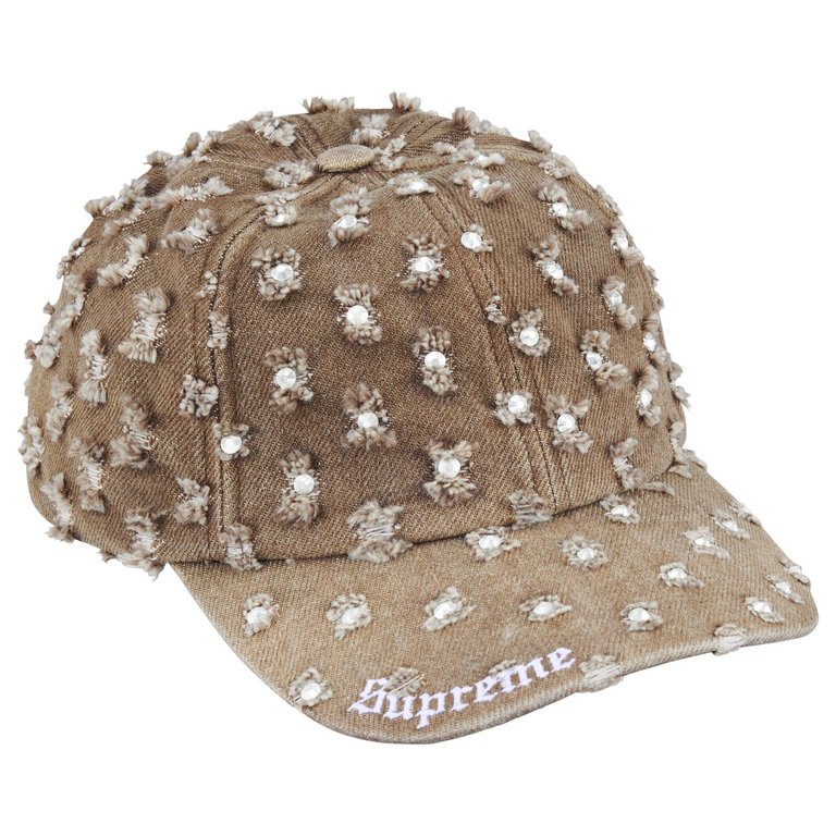 SUPREME Hole Punch Rhinestone Denim 6-Panel Beige